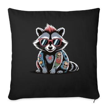 raton laveur punk tatouage cool lunettes de soleil - Housse de coussin décorative 45 x 45 cm - noir - Devant
