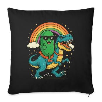 Cool Pickle Riding Dinosaur Cartoon Rainbow - Sofa pillowcase 17,3'' x 17,3'' (45 x 45 cm) - black - Front