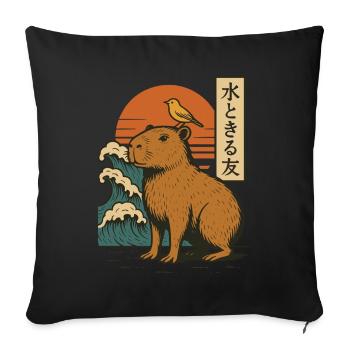 Capybara Bird Waves Sunset Japanese Wave Sunset - Sofa pillowcase 17,3'' x 17,3'' (45 x 45 cm) - black - Front