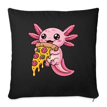 Mignon dessin animé rose axolotl mangeant pizza amphibien - Housse de coussin décorative 45 x 45 cm - noir - Devant