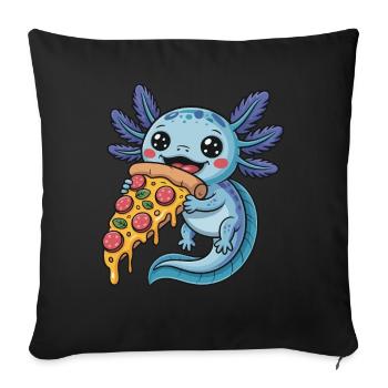 Mignon dessin animé bleu axolotl mangeant pizza amphibien - Housse de coussin décorative 45 x 45 cm - noir - Devant