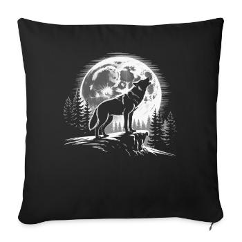 Wolf Animal Howling Full Moon Wilderness Night - Sofa pillowcase 17,3'' x 17,3'' (45 x 45 cm) - black - Front