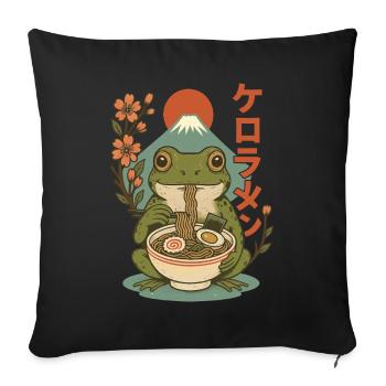 Frog Eating Ramen Japanese Mt Fuji Cherry Blossoms - Sofa pillowcase 17,3'' x 17,3'' (45 x 45 cm) - black - Front
