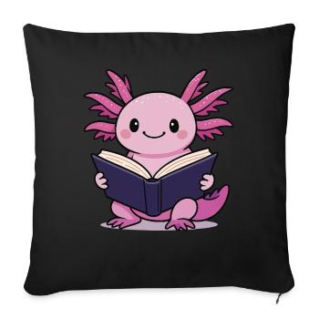 mignon axolotl lecture livre lecteur dessin animé kawaii - Housse de coussin décorative 45 x 45 cm - noir - Devant
