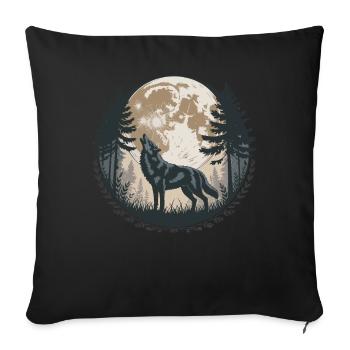Howling Wolf Full Moon Forest Silhouette Trees - Sofa pillowcase 17,3'' x 17,3'' (45 x 45 cm) - black - Front