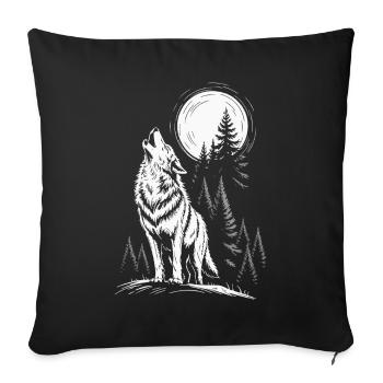 Howling Wolf Animal Full Moon Pine Trees Forest - Sofa pillowcase 17,3'' x 17,3'' (45 x 45 cm) - black - Front