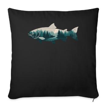 lachs fisch wald natur angeln bäume berg - Sofakissenbezug 45 x 45 cm - Schwarz - Vorne