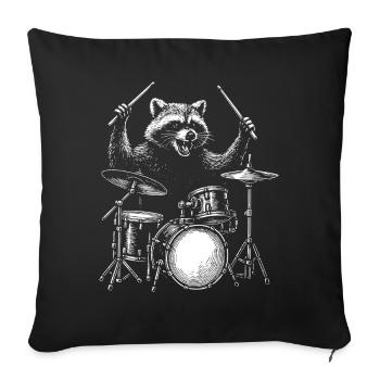 Schlagzeuger Waschbär Tier Trommel Musiker Perkussion - Sofakissenbezug 45 x 45 cm - Schwarz - Vorne