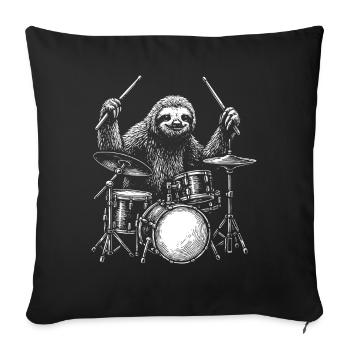 Drummer Sloth Animal Drum Set Musician Percussion - Sofa pillowcase 17,3'' x 17,3'' (45 x 45 cm) - black - Front