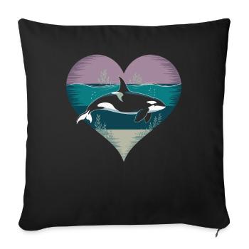 Cœur d’orque Orque Épaulard Épaulard Épaulard Mer - Housse de coussin décorative 45 x 45 cm - noir - Devant