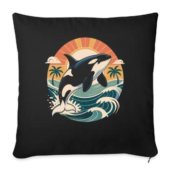 Vintage Orca Créatures de la mer Baleine de mer Orque - Housse de coussin décorative 45 x 45 cm - noir - Devant