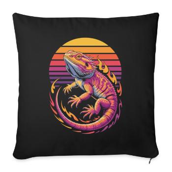 Vintage Bearded Dragon Reptile Lézard Terrarium - Housse de coussin décorative 45 x 45 cm - noir - Devant