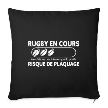Rugby, Humour Sport, Idée Cadeau Sportif Original - Housse de coussin décorative 45 x 45 cm - noir - Devant