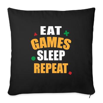 Gamer Design - Food Play Sleep Repeat - Sofa pillowcase 17,3'' x 17,3'' (45 x 45 cm) - black - Front