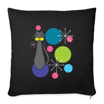 Retro Style Atomic Era Mid Century Cool Cat - Sofa pillowcase 17,3'' x 17,3'' (45 x 45 cm) - black - Front