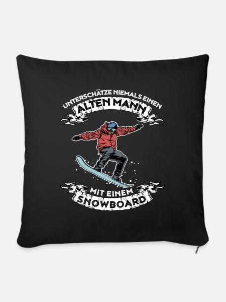Unterschätze nie einen alten Mann mit Snowboard - Sofakissenbezug 45 x 45 cm - Schwarz