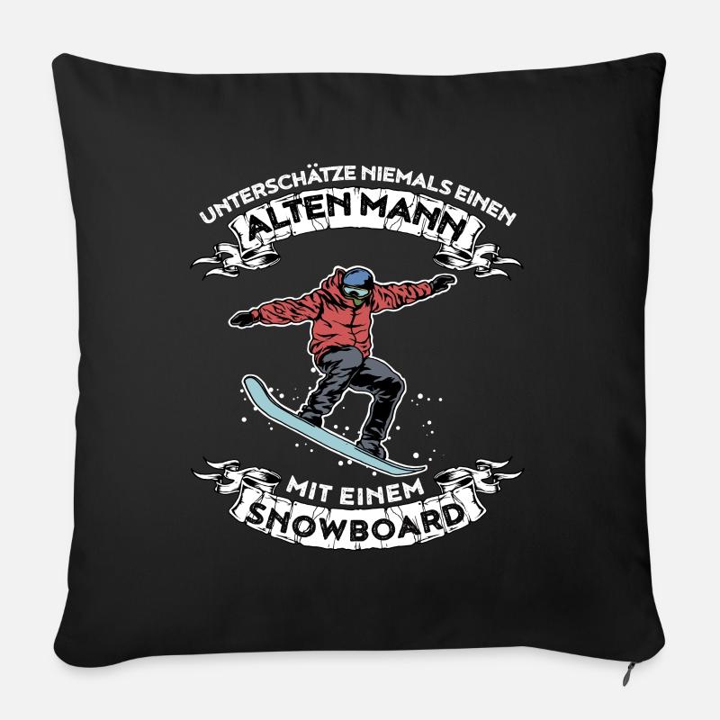 Unterschätze nie einen alten Mann mit Snowboard - Sofakissenbezug 45 x 45 cm - Schwarz