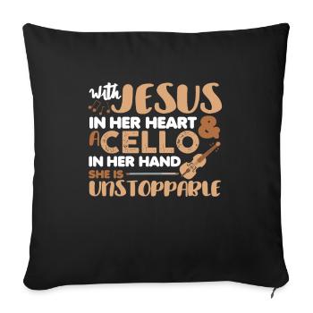 Jesus in her heart Cello in hand Cellist - Sofa pillowcase 17,3'' x 17,3'' (45 x 45 cm) - black - Front