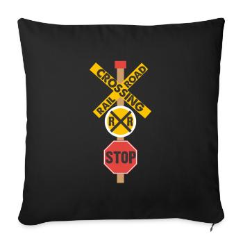 Railway crossing road sign - Sofa pillowcase 17,3'' x 17,3'' (45 x 45 cm) - black - Front