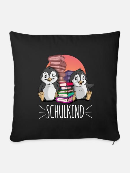 Schulkind Pinguin Einschulung - Sofakissenbezug 45 x 45 cm - Schwarz