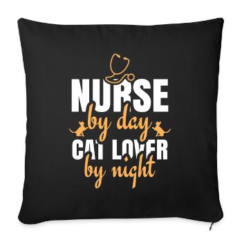 Infirmière avec un chat - Housse de coussin décorative 45 x 45 cm - noir - Devant