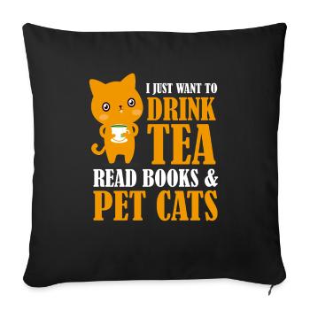 Tee trinken Lesen Sie Bücher Haustiere Katzen - Sofakissenbezug 45 x 45 cm - Schwarz - Vorne