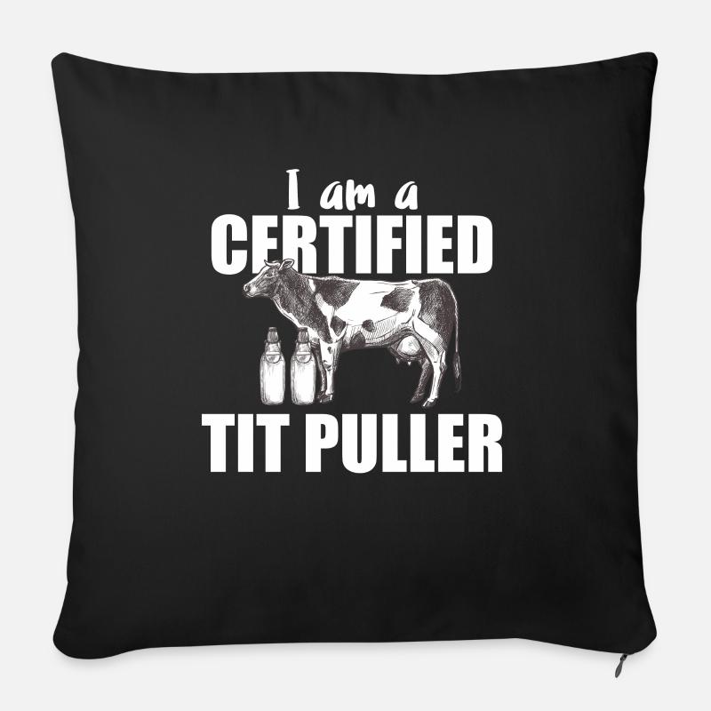 Certified Tit Puller - lait de vache - Housse de coussin décorative 45 x 45 cm - noir