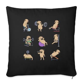 Pug Workout Fitness Gym Funny Pug Gift - Sofa pillowcase 17,3'' x 17,3'' (45 x 45 cm) - black - Front