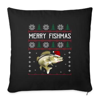 Merry Fishmas Angler Shirt Zander Christmas - Sofa pillowcase 17,3'' x 17,3'' (45 x 45 cm) - black - Front