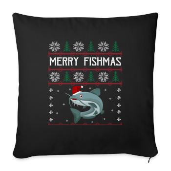 Merry Fishmas Anglershirt Wels Christmas - Sofa pillowcase 17,3'' x 17,3'' (45 x 45 cm) - black - Front