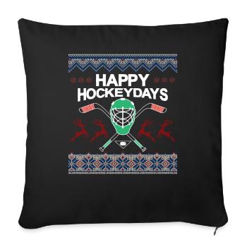 Cadeau de chandail de Noël moche du joueur de hockey - Housse de coussin décorative 45 x 45 cm - noir - Devant