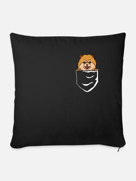 Zwergspitz in Brusttasche - Sofakissenbezug 45 x 45 cm - Schwarz