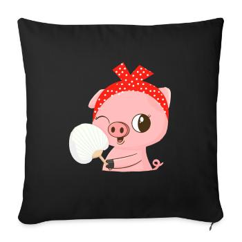 Bandana cochon mignon Animal cochon mignon - Housse de coussin décorative 45 x 45 cm - noir - Devant