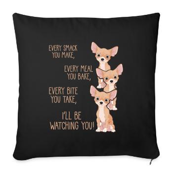 Chien affamé maman chiot mère chihuahua - Housse de coussin décorative 45 x 45 cm - noir - Devant