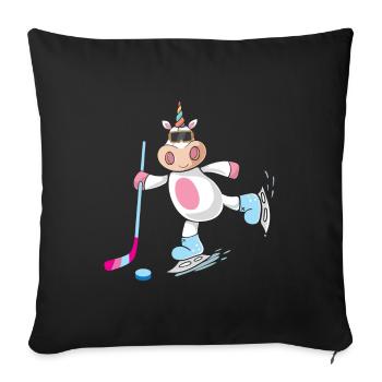 Joueur de hockey sur glace licorne enfant sport d'hiver magique - Housse de coussin décorative 45 x 45 cm - noir - Devant