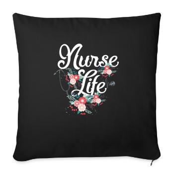Fleur d'hôpital vie infirmière - Housse de coussin décorative 45 x 45 cm - noir - Devant