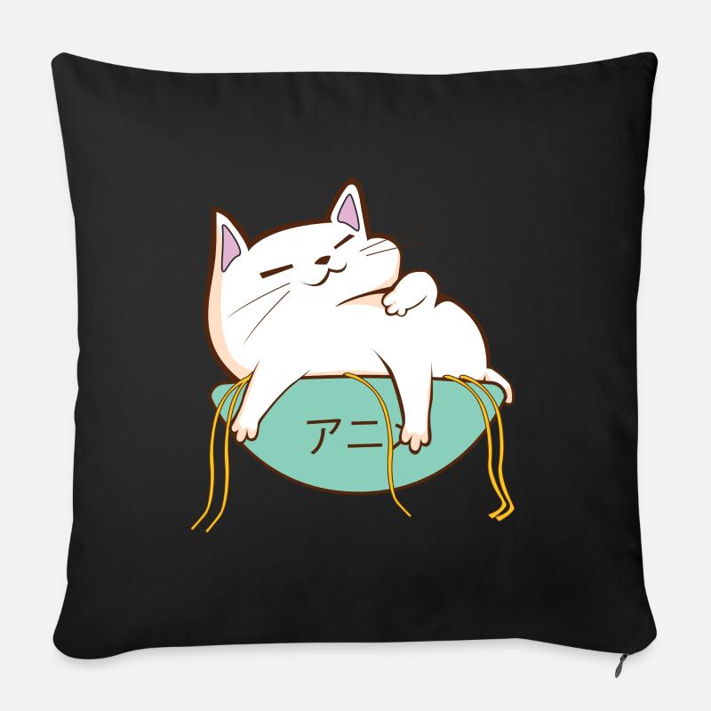 Anime Cat Ramen Voll - Sofakissenbezug 45 x 45 cm - Schwarz