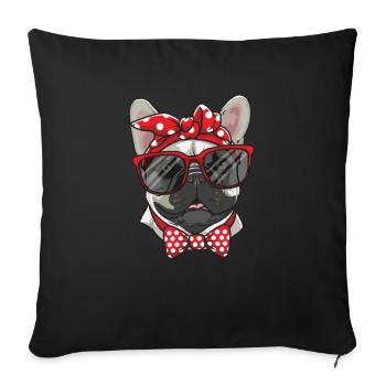 Süße französische Bulldogge mit Sonnenbrille - Sofakissenbezug 45 x 45 cm - Schwarz - Vorne