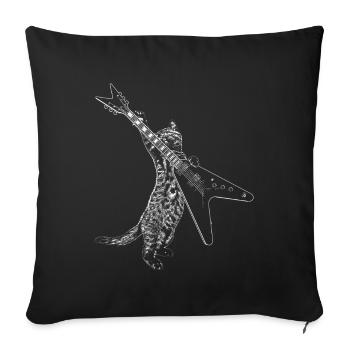 Cool music cat playing electric guitar player - Sofa pillowcase 17,3'' x 17,3'' (45 x 45 cm) - black - Front