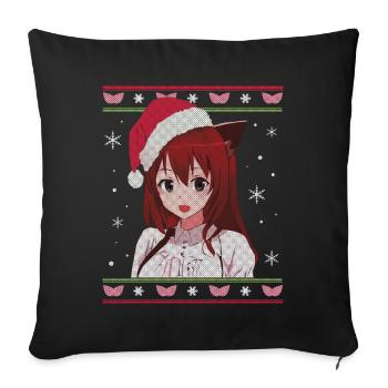 Waifu Material Neko Girl cherche Otaku Senpai à - Housse de coussin décorative 45 x 45 cm - noir - Devant