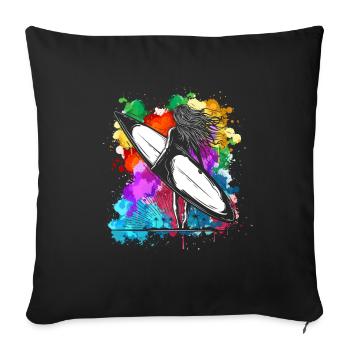 Colorful surfboard girl vacation water sports beach - Sofa pillowcase 17,3'' x 17,3'' (45 x 45 cm) - black - Front