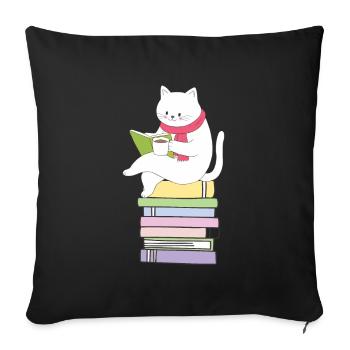 Kawaii book read cats tea bookworm - Sofa pillowcase 17,3'' x 17,3'' (45 x 45 cm) - black - Front