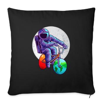 Espace astronaute vélo lune mars terre planète - Housse de coussin décorative 45 x 45 cm - noir - Devant