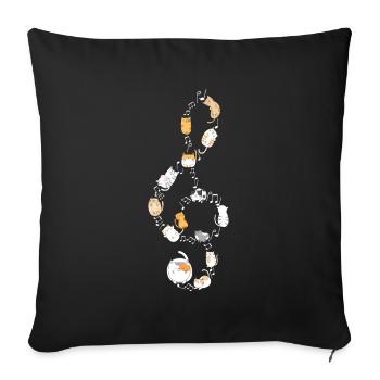 Treble clef cat music notes musician kitten - Sofa pillowcase 17,3'' x 17,3'' (45 x 45 cm) - black - Front