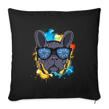 French bulldog dog DJ Frenchie - Sofa pillowcase 17,3'' x 17,3'' (45 x 45 cm) - black - Front