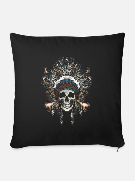 Native American Chief Schädel Skelett Geschichte - Sofakissenbezug 45 x 45 cm - Schwarz
