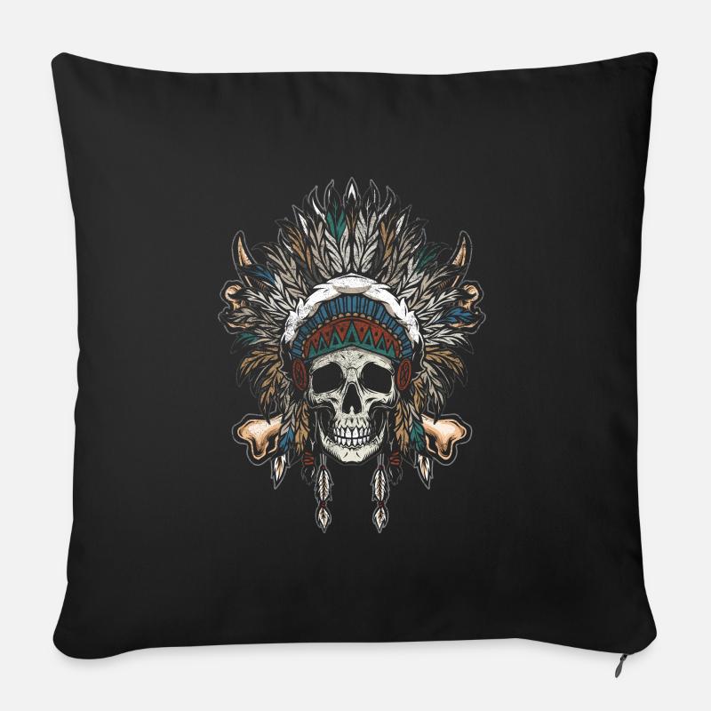 Native American Chief Schädel Skelett Geschichte - Sofakissenbezug 45 x 45 cm - Schwarz