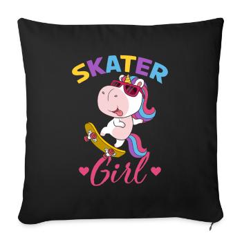 Skate Girl Einhorn Skateboard - Housse de coussin décorative 45 x 45 cm - noir - Devant