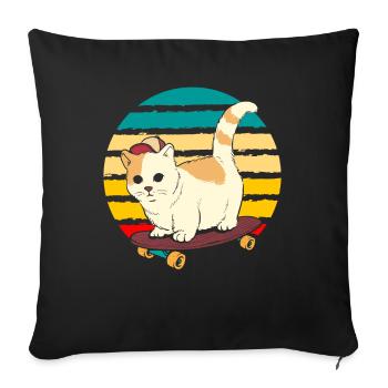 Mignon Skateboard Chat Vintage Patinage Kitty - Housse de coussin décorative 45 x 45 cm - noir - Devant