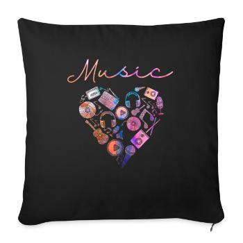 Musik Herz Gitarre Musiker Mikrofon - Sofakissenbezug 45 x 45 cm - Schwarz - Vorne